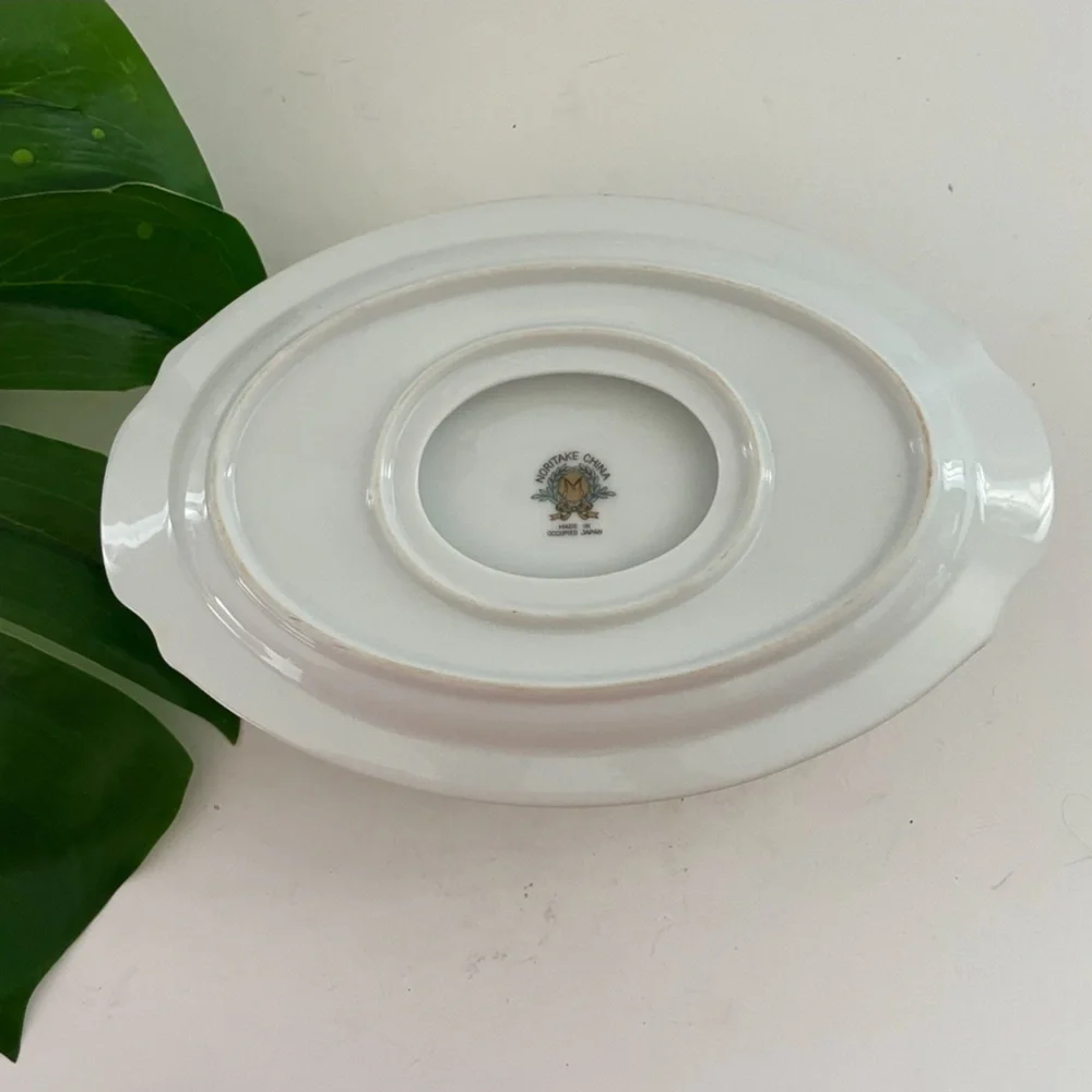 Noritake Lynbrook Made in Occupied Japan Cream & Gold Floral Gravy Boat w/ plate